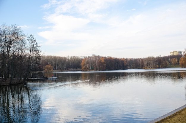 The picturesque river Svisloch in Minsk Victory Park Belarus