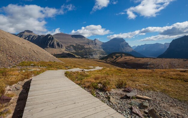 Picturesque rocky peaks of the Glacier National Park Montana USA Autumn season Beautiful natural landscapes