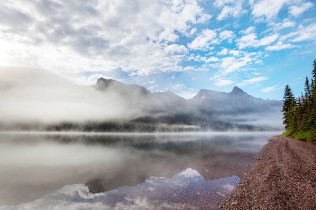 Picturesque rocky peaks of the Glacier National Park, Montana, USA. Beautiful natural landscapes.