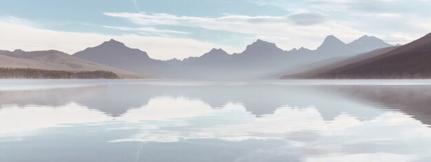 Picturesque rocky peaks of the Glacier National Park, Montana, USA. Beautiful natural landscapes.