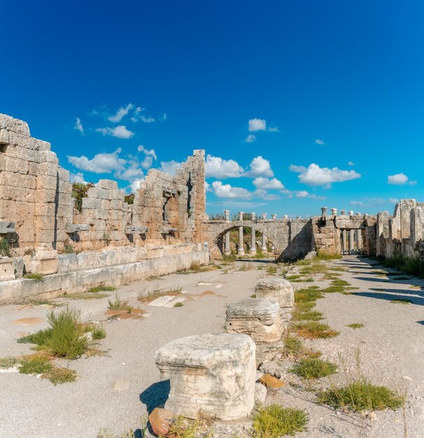 Photo picturesque ruins of the ancient city of perge in turkey perge open air museum