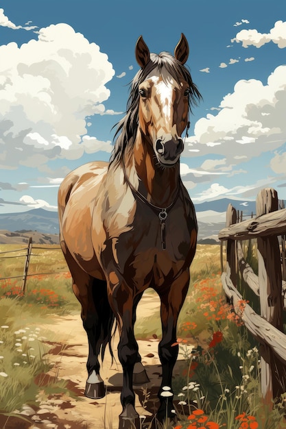 A picturesque rustic farm animal illustration