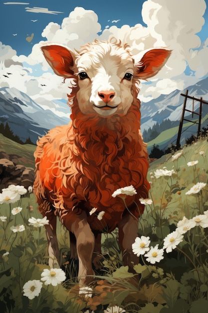 A picturesque rustic farm animal illustration