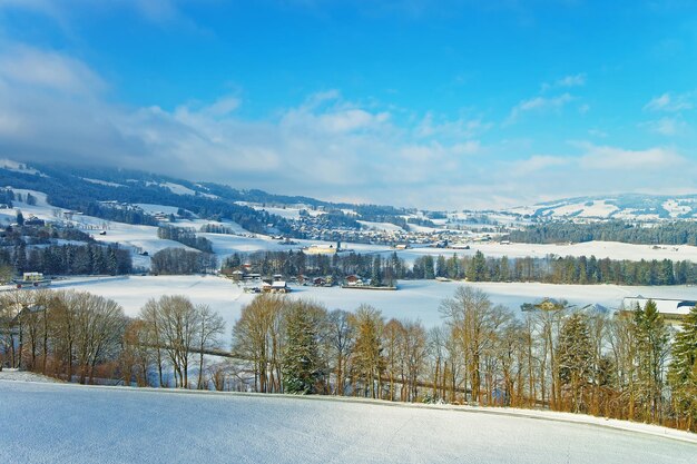 Picturesque small villages located in the region of Gruyere in the province of Fribourg, Switzerland