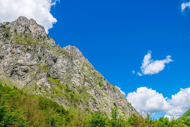 Picturesque snowcapped peaks of high mountains