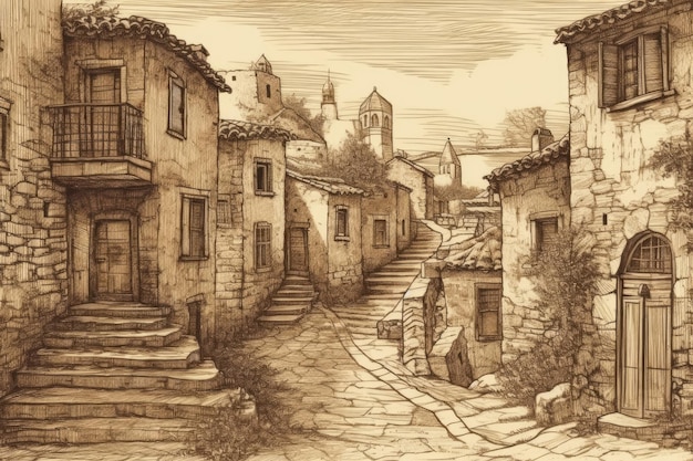 Picturesque street scene with stairs and traditional architecture Generative AI