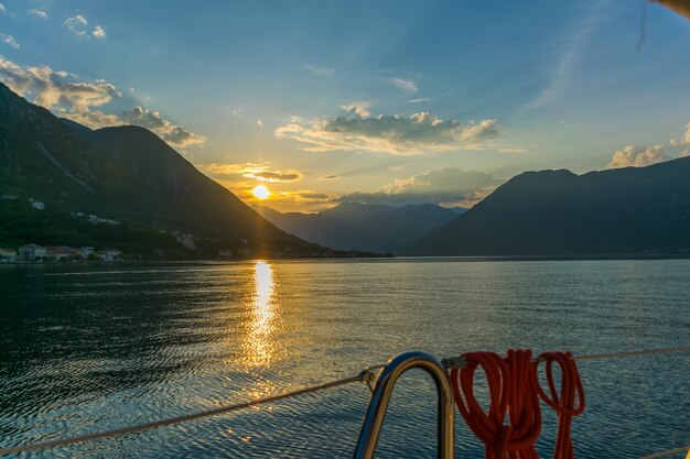 A picturesque sunset overboard a luxury yacht in the Adriatic Sea