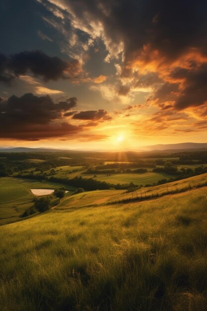 a picturesque sunset over a vast field