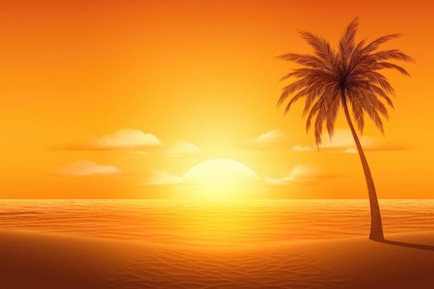 Picturesque sunset with a majestic palm tree in the foreground