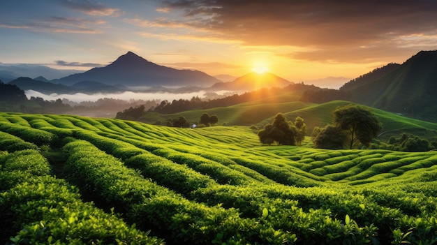 インドネシア の 美しい 茶畑