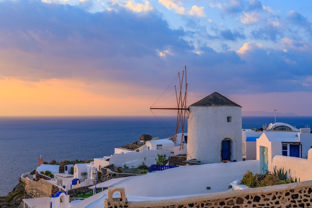 Picturesque town Santorini at sunset Greece