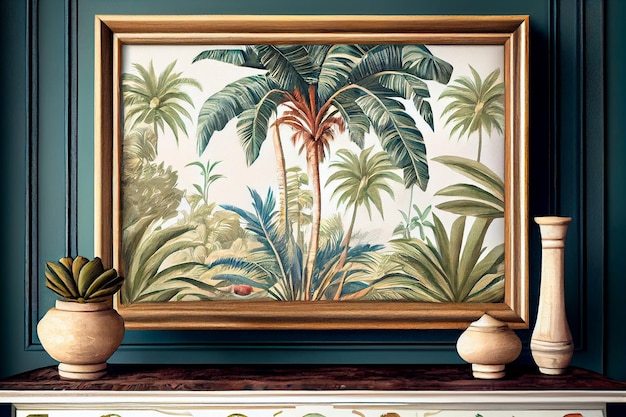 Picturesque tropical setting with palm palms hand drawn Generative AI