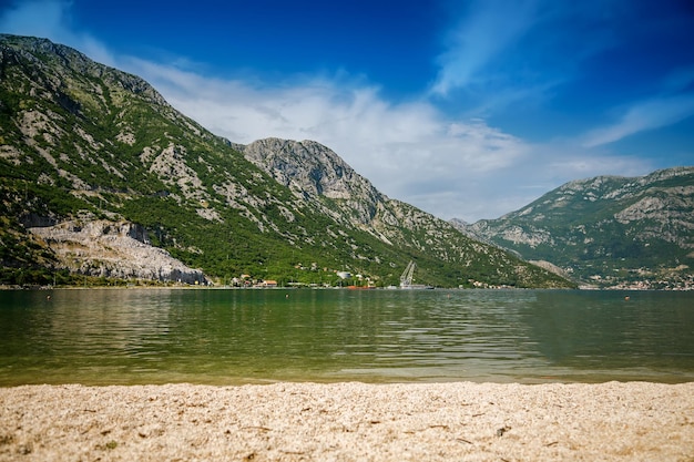 Picturesque view from the small beach in the small village Morinj in the Kotor bay