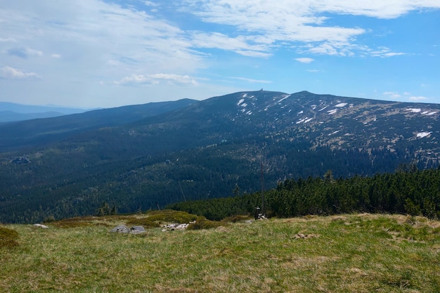 A picturesque view of the mountains on a sunny summer day