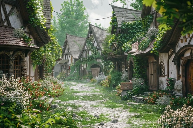 Picturesque vinecovered cottages in a village