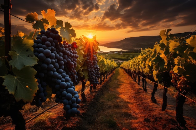 Picturesque vineyard at sunset ai generated