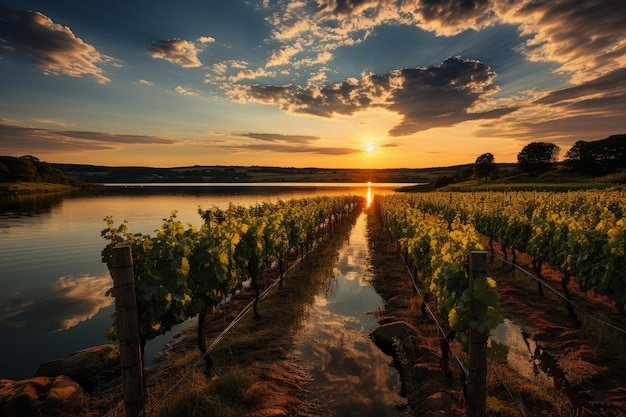 Picturesque Vineyard At Sunset Generative AI