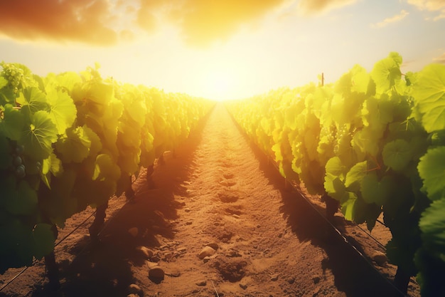 Picturesque Vineyard with Rows of Grapevines