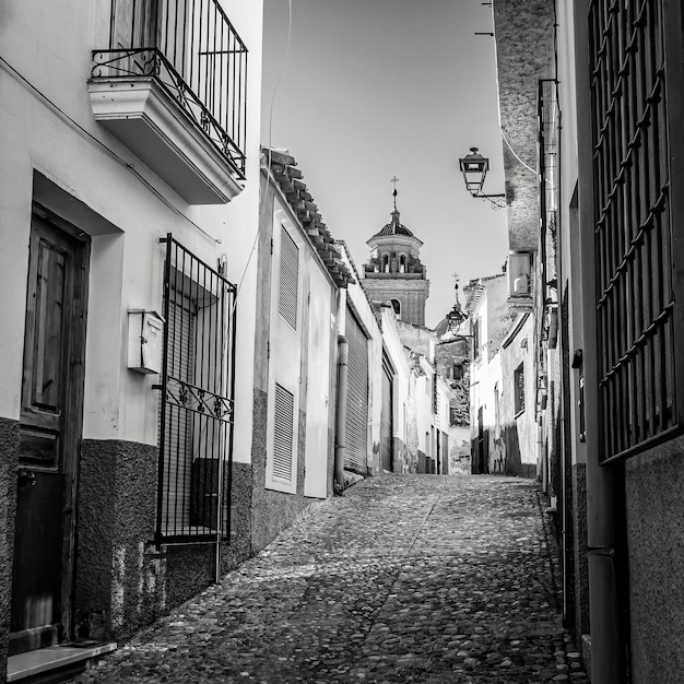 Picturesque white village at dusk in Andalusia Velez Rubio black and white photo