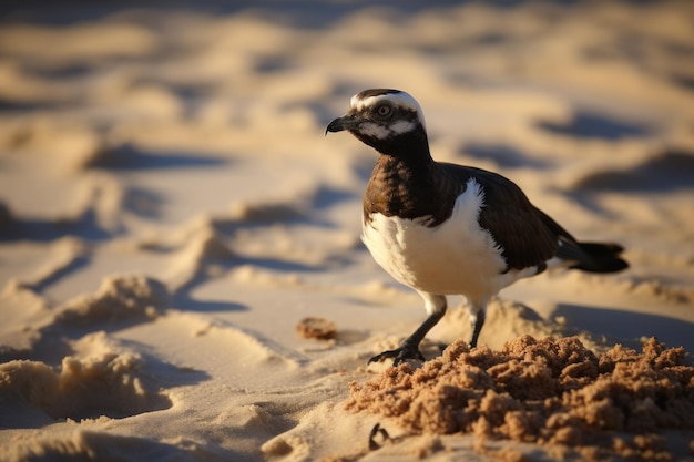 Photo pie bavarde pica pica dans le sable