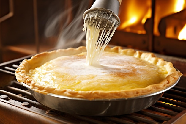 Premium Photo | A pie being glazed or brushed with egg wash