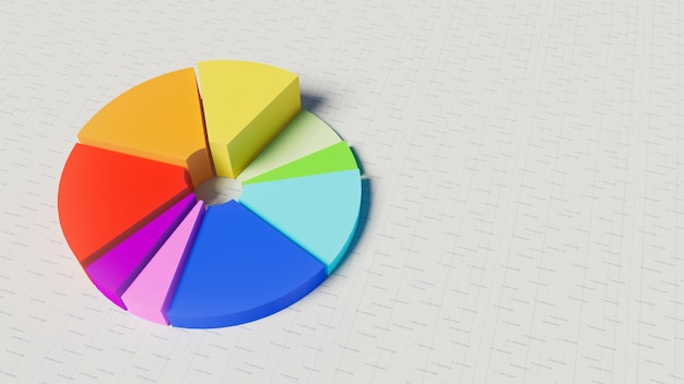 Photo pie chart of different colors on white table statistics finance banking and other theme