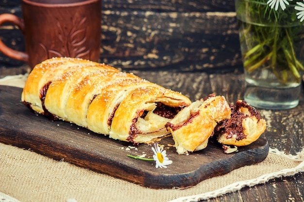 Pie chocolate. Selective focus. food and drink.