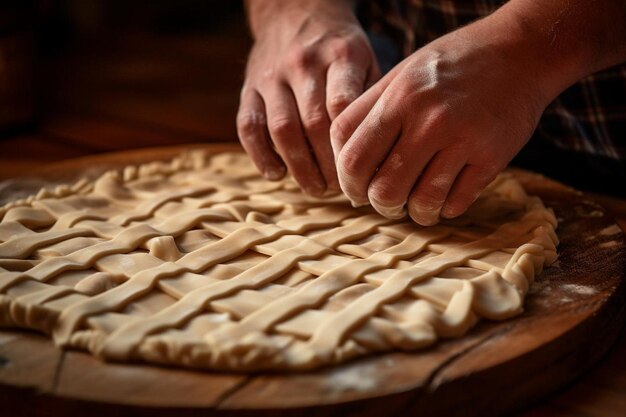 Photo pie crust being crimped with fingers for a rustic appearance pie picture photography