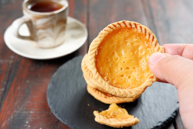 pie susu or custard tarts is popular snack from Bali, Indonesia.on white background