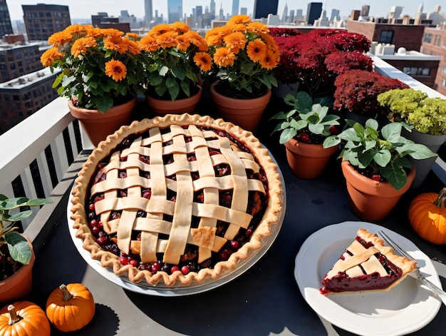 A pie on a table