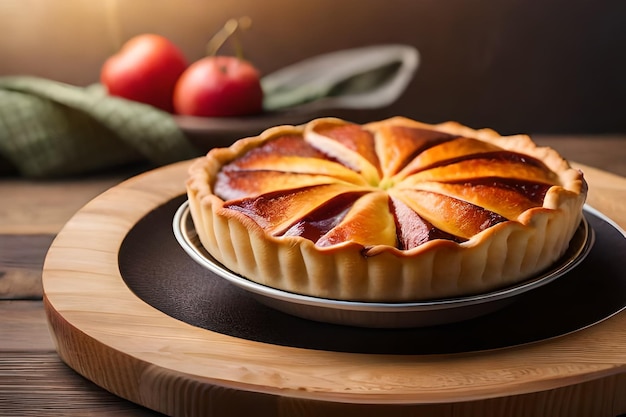 a pie with apples and apples on a tray