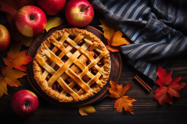 a pie with apples and cinnamon sticks