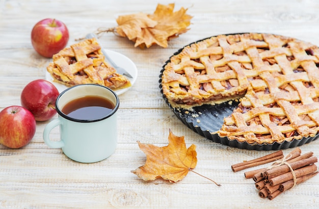 Pie with apples and cinnamon. 