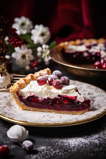 Photo a pie with berries on it sits on a plate with a fork and a plate with a cranberry pie on it