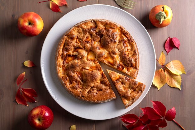 Photo pie with fresh ripe apples