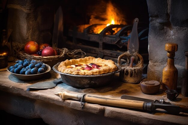 pie with fruit in front traditional oven professional advertising food photography