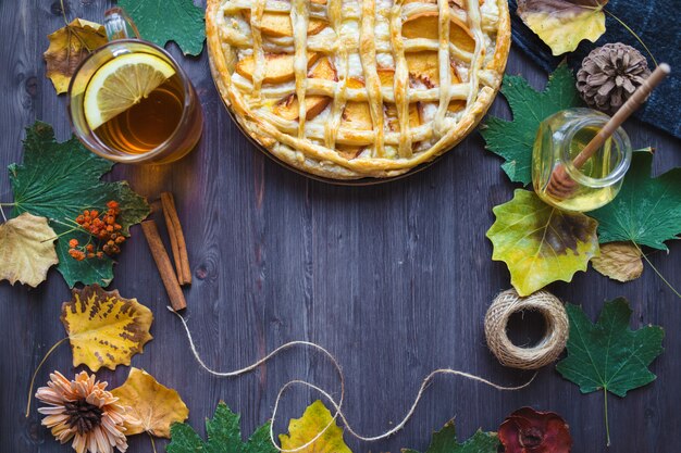 Pie with peaches and pumpkin