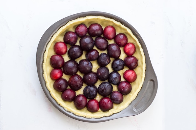 Pie with plum and sour cream filling Shortbread pie