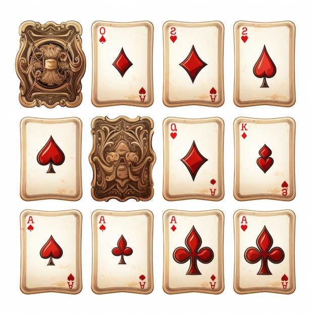 Photo piece of antique playing cards isolated on white background