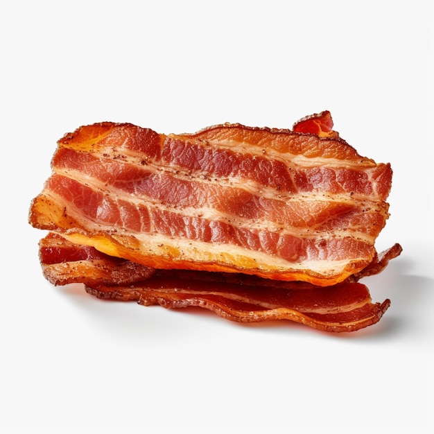 A piece of bacon is shown on a white background.