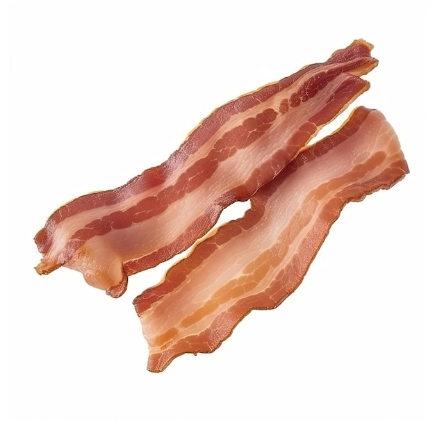 A piece of bacon that is on a white background