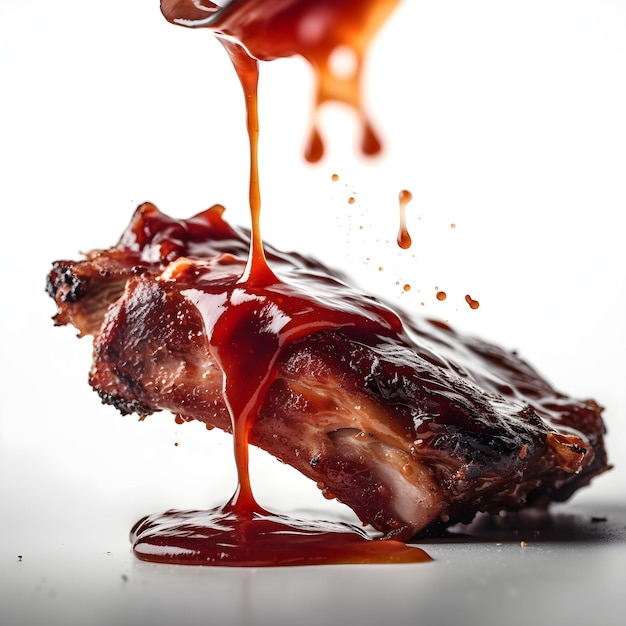 Photo a piece of barbecued meat with sauce dripping off it.