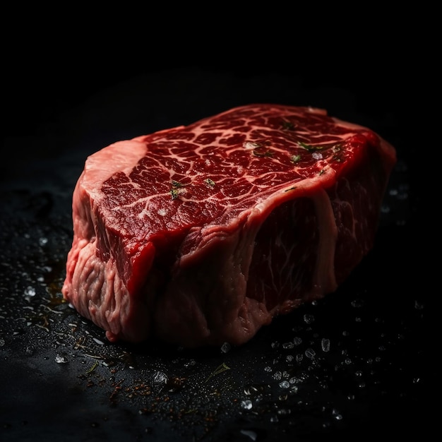 A piece of beef with a black background