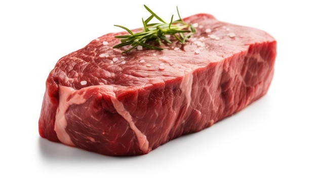 A piece of beef with a sprig of dill on it