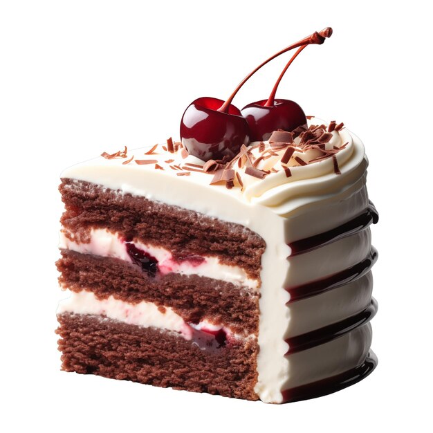 Piece of black forest cake isolated on white background