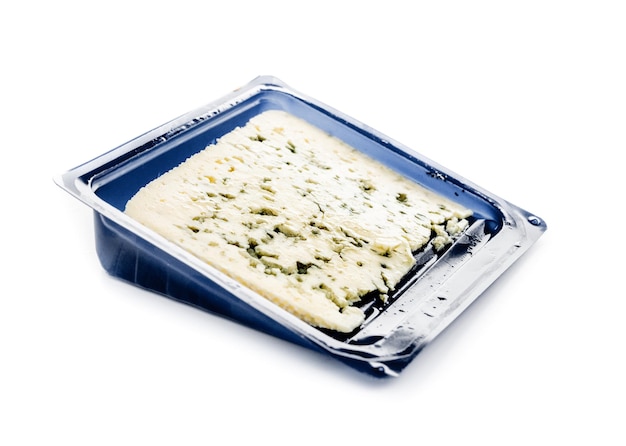 Piece of blue cheese on white