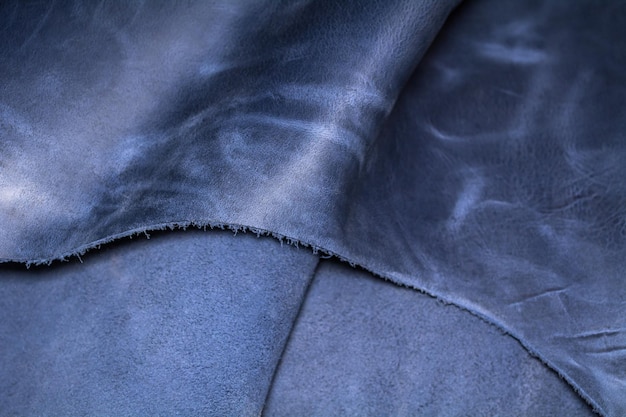 Piece of blue leather Texture of natural material