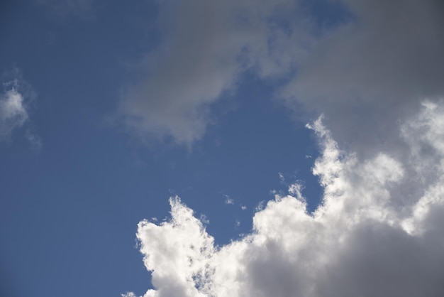 夏の空の真昼の雲景の周りに雲がたくさんある青い空の一枚