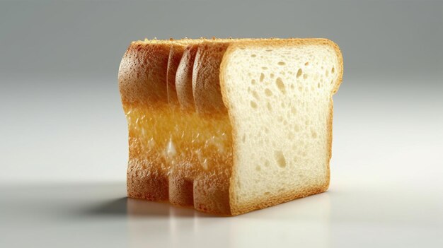 A piece of bread is on a table.