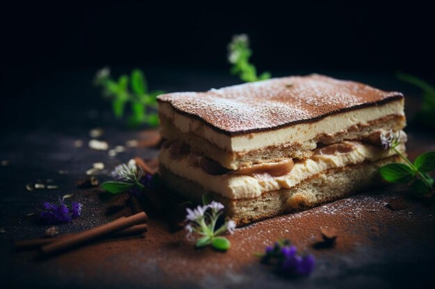 a piece of bread with a bunch of flowers on it